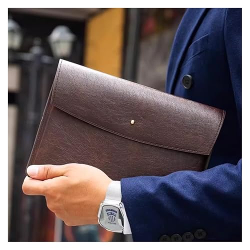 Leder-Umschlag-Geldbörse, Leder-Dokumentenhalter, Aktenordner, Leder-Umschlagetui, tragbare Dokumententasche, Business-Leder-Clutch-Tasche for Dokumente (rot)(Brown) von EPASHA