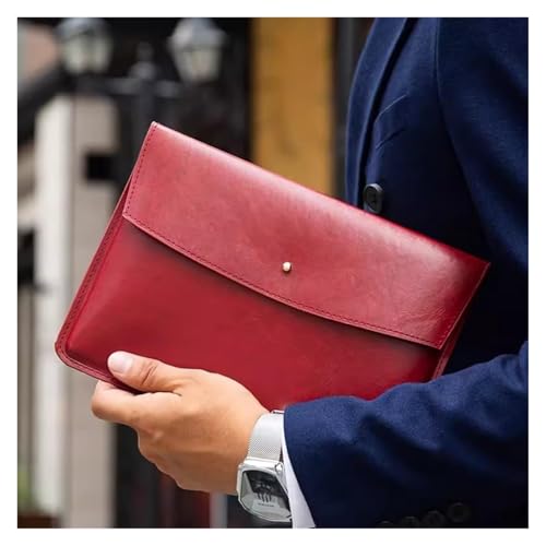 Leder-Umschlag-Geldbörse, Leder-Dokumentenhalter, Aktenordner, Leder-Umschlagetui, tragbare Dokumententasche, Business-Leder-Clutch-Tasche for Dokumente (rot)(Red) von EPASHA