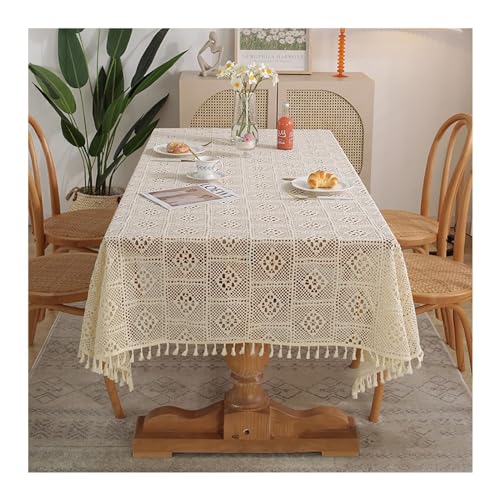 Tischdecke, rechteckiger Tisch, Tischdecke, Esstischabdeckungen, rechteckige Tischdecke aus Polyester-Baumwolle, waschbar, hohl gewebtes Karomuster mit Quasten, Tischdecken for Thanksgiving, Weihnacht von EPASHA