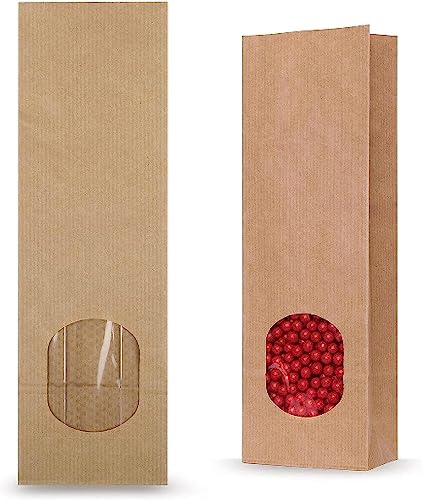 Papiertüten mit Fenster, Große 20x7x4 cm, Blockbodenbeutel mit Sichtfenster, Tüten für Lebensmittel, Geschenksverpackung für selbstgemachte Geschenke. (50) von EPCOMMERCE