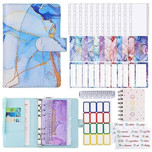 Budget Planner,Budget Binder A6,Geld Organizer Beginner Binder,Geld Sparen Mappe Binder,Cash Sparbuch Haushaltsbuch,Mit 12 Transparent Cash Tasche,Mit 12 Budget Sheet (Blue) von EPFHR