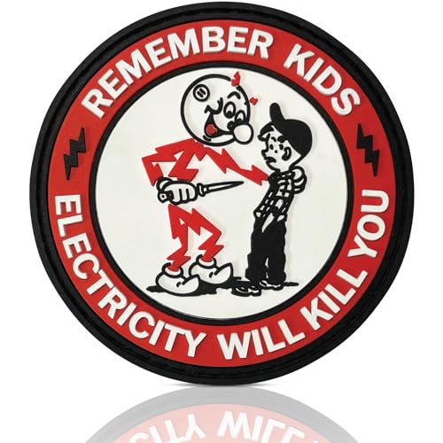 Remember Kids Electricity Will Kill You PVC-Aufnäher – Lustige Moral-Patches | Taktische Patches für Rucksäcke, Schutzhut, Weste, IBEW, Lineman, Elektriker, Bauwesen, blaues Halsband Geschenke (rotes von EPIC Goods