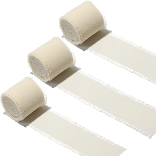 EPLZON Champagnerfarbe Chiffonband 3,8 cm Fringe Chiffon Ribbon, Gemischtes Fransenband-Set, Chiffon-Seidenband für Hochzeitseinladungen, Geschenkverpackung, dekoratives Band, 3 Rolls von EPLZON