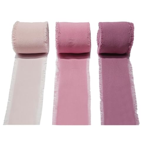 EPLZON Chiffonband, Hellrosa, Rosa, Graulila 3,8 cm Fringe Chiffon Ribbon, Gemischtes Fransenband-Set, Chiffon-Seidenband für Hochzeitseinladungen, Geschenkverpackung, dekoratives Band, 3 Rolls von EPLZON