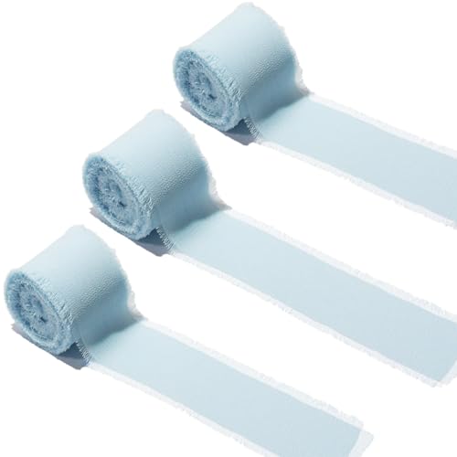 EPLZON Himmelblau Chiffonband 3,8 cm Fringe Chiffon Ribbon, Gemischtes Fransenband-Set, Chiffon-Seidenband für Hochzeitseinladungen, Geschenkverpackung, dekoratives Band, 3 Rolls von EPLZON