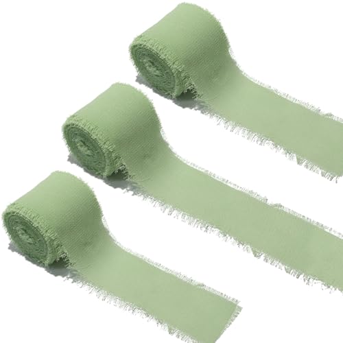 EPLZON Mintgrün Chiffonband 3,8 cm Fringe Chiffon Ribbon, Gemischtes Fransenband-Set, Chiffon-Seidenband für Hochzeitseinladungen, Geschenkverpackung, dekoratives Band, 3 Rolls von EPLZON