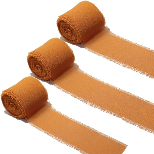 EPLZON Orange Chiffonband 3,8 cm Fringe Chiffon Ribbon, Gemischtes Fransenband-Set, Chiffon-Seidenband für Hochzeitseinladungen, Geschenkverpackung, dekoratives Band, 3 Rolls von EPLZON