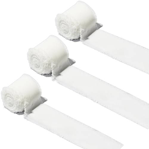 EPLZON Reinweiß Chiffonband 3,8 cm Fringe Chiffon Ribbon, Gemischtes Fransenband-Set, Chiffon-Seidenband für Hochzeitseinladungen, Geschenkverpackung, dekoratives Band, 3 Rolls von EPLZON