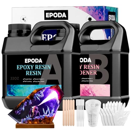 EPODA Epoxidharz Set, 64oz/1.9l Epoxy Resin, Epoxidharz mit Härter, Epoxidharz Set Anfänger - Bonus Messbecher, HolzstäBchen, Handschuhe und Tropfpipette von EPODA