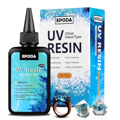 EPODA UV Resin 100g, Geruchsarmerz Blasenfreies Harte UV Epoxidharz, UV Harz Schnellhärtende UV Kleber Für Harzformen, GießEn, DIY Schmuck, Anhänger von EPODA