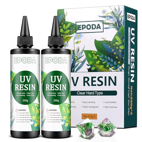 EPODA UV Resin 500g, Geruchsarmerz Blasenfreies Harte UV Epoxidharz, UV Harz Schnellhärtende UV Kleber Für Harzformen, GießEn, DIY Schmuck, Anhänger von EPODA