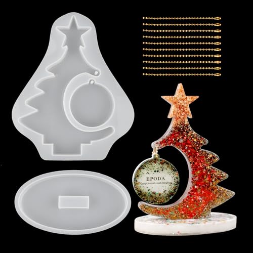 EPODA Epoxidharz Formen Weihnachtsbaum Bilderrahmen, Silikonformen Epoxidharz Weihnachten, Silikonform Fotorahmen mit Runde Anhänger Gießen Harzform Haus Dekoration von EPODA