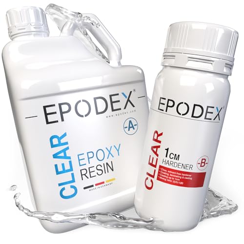 EPODEX Epoxidharz Set ECO | Klares Epoxy Resin für Gießhöhen bis 1cm | Resin Gießharz Set ohne oder mit Farbstoffen | Für alle Beschichtungen, Versiegelungen, Reparaturen, Formenbau, Kunst & Handwerk von EPODEX