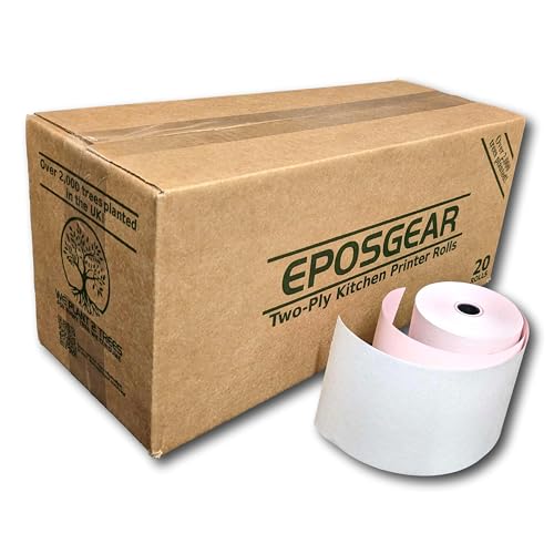 EPOSGEAR® Papierrollen, 76 x 76 mm, 76 x 76 mm, zweilagig, nicht thermisches Papier, Kassenrollen, Weiß, Rosa, 20 Rollen von EPOSGEAR