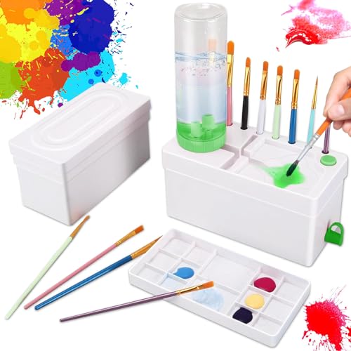 Verbesserte 4-in-1-Pinselreiniger, Brush Rinser Wasserkreislaufspüler, Pinselhalter mit Palette, Pinselspüler für Acryl-, Aquarell- und wasserbasierte Farben, Mal- und Kunstzubehör (Grün) von EPROICKS