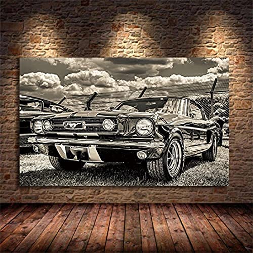 EPTIC 5D DIY Diamond Painting Kit, Retro Mustang Auto Schwarz Weiß Diamond Painting Full Drill Cross Stitch Kit Diamond Painting Kits Strasssteine ​​​​Diamantstickerei, Wanddekoration 50x60CM von Sattie