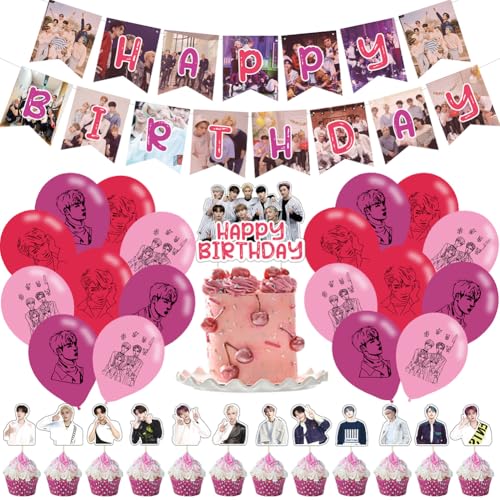 EPXOIQC 32pcs Stray-K Deko Geburtstag Stray-K luftballon Stray-K-Partyzubehör inklusive Stray-K Balloons Decor Stray-K Happy Birthday Banner Cupcake Topper für Fans Party Dekoration von EPXOIQC