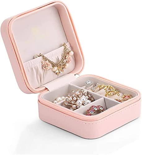 EQEQE Organizer-Box, Reise-Schmuckkästchen, Schmuckkästchen, Schmucketui, tragbare Schmuckschatulle mit Reißverschluss, Schmuck-Organizer, Ohrringe, Halsketten, kleine Aufbewahrung(Roze) von EQEQE