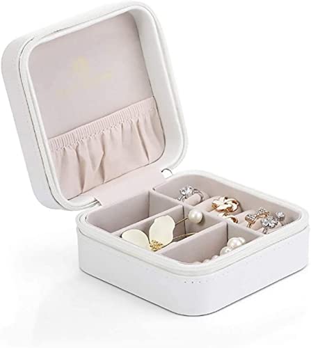 EQEQE Organizer-Box, Reise-Schmuckkästchen, Schmuckkästchen, Schmucketui, tragbare Schmuckschatulle mit Reißverschluss, Schmuck-Organizer, Ohrringe, Halsketten, kleine Aufbewahrung(White) von EQEQE