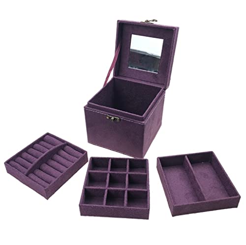 EQEQE Organizer-Box, Reise-Schmuckkästchen, Schmuckkästchen, europäische tragbare Holz-Schmuckschatulle, Halskette, Armband, Ohrringe, Aufbewahrungsbox, 3-lagig(Purple) von EQEQE