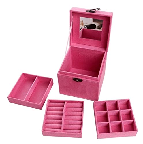 EQEQE Organizer-Box, Reise-Schmuckkästchen, Schmuckkästchen, europäische tragbare Holz-Schmuckschatulle, Halskette, Armband, Ohrringe, Aufbewahrungsbox, 3-lagig(Rose Red) von EQEQE