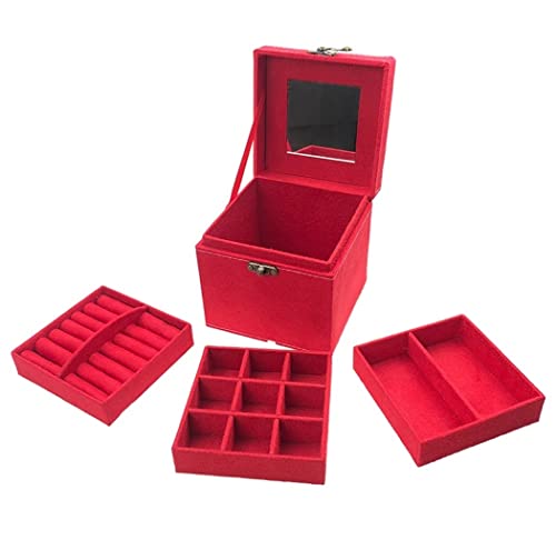 EQEQE Organizer-Box, Reise-Schmuckkästchen, Schmuckkästchen, europäische tragbare Holz-Schmuckschatulle, Halskette, Armband, Ohrringe, Aufbewahrungsbox, 3-lagig(Rosso) von EQEQE