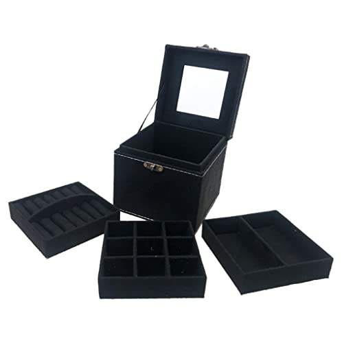 EQEQE Organizer-Box, Reise-Schmuckkästchen, Schmuckkästchen, europäische tragbare Holz-Schmuckschatulle, Halskette, Armband, Ohrringe, Aufbewahrungsbox, 3-lagig(Siyah) von EQEQE