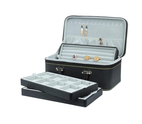 EQEQE Organizer-Box, Reise-Schmuckkästchen, tragbare Reise-Schmuckkästchen, Pu-Leder, Schmuckhandtasche, Aufbewahrungstasche for Armbänder, Halsketten, Ringe, Ohrringe, Schmuckschatulle von EQEQE