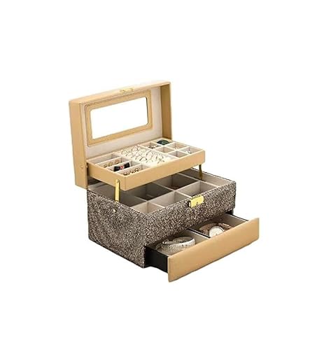 Organizer-Box, Reise-Schmuckkästchen, 2-lagige Schmuckschatulle, Metallschnalle mit großer Spiegel-Finishing-Box, Flanell-Aufbewahrungsbox, zweifarbiges Design, Schmuck-Reise-Kasten (Farbe: A)(A) von EQEQE