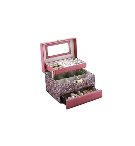 Organizer-Box, Reise-Schmuckkästchen, 2-lagige Schmuckschatulle, Metallschnalle mit großer Spiegel-Finishing-Box, Flanell-Aufbewahrungsbox, zweifarbiges Design, Schmuck-Reise-Kasten (Farbe: A)(B) von EQEQE