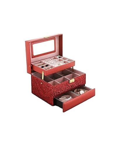 Organizer-Box, Reise-Schmuckkästchen, 2-lagige Schmuckschatulle, Metallschnalle mit großer Spiegel-Finishing-Box, Flanell-Aufbewahrungsbox, zweifarbiges Design, Schmuck-Reise-Kasten (Farbe: A)(C) von EQEQE