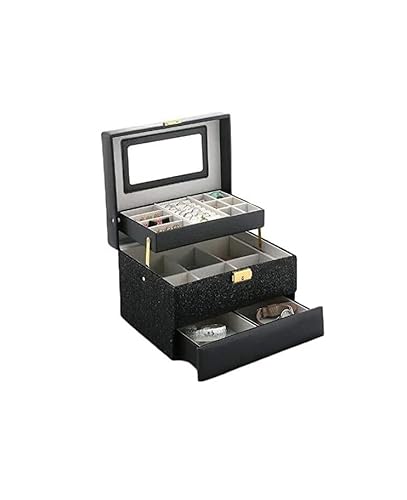 Organizer-Box, Reise-Schmuckkästchen, 2-lagige Schmuckschatulle, Metallschnalle mit großer Spiegel-Finishing-Box, Flanell-Aufbewahrungsbox, zweifarbiges Design, Schmuck-Reise-Kasten (Farbe: A)(D) von EQEQE