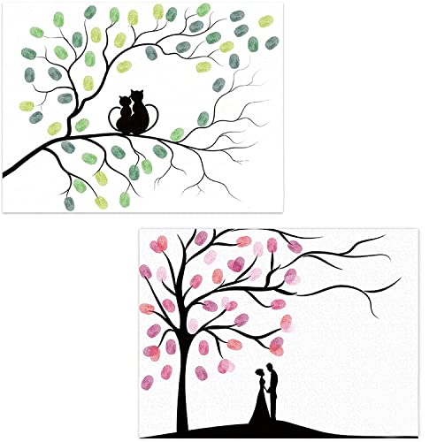 EQLEF Fingerabdruck Baum, Signatur-Poster, Dekoration, Fingerabdruck, DIY, mit bunten Tintenstempeln, 2 Sets von EQLEF