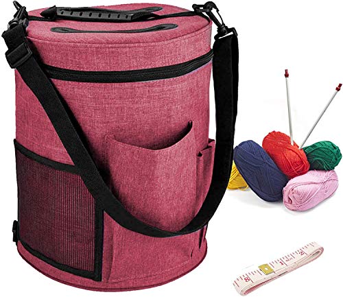 Handarbeitstasche Groß, Multifunktions-Organizer-Tasche mit großer Garnhäkelaufbewahrung und Taschen für Wolle, Stricknadeln und Häkelnadeln (Rot) von EQLEF