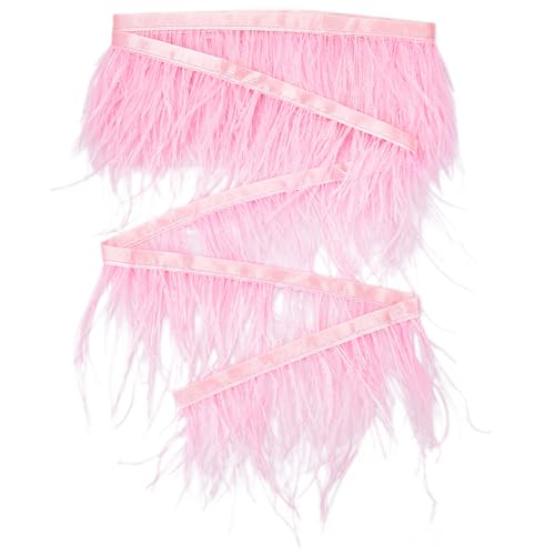 Fransenbesatz, 2 Yards Straußenfederbesatz Fransen schwarze flauschige Federfransen mit Satinband for DIY Nähen Basteln Kleid(Pink 10~15cm) von EQQHJL