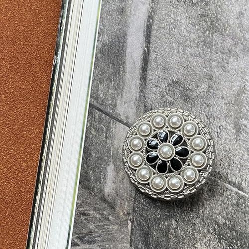 Knöpfe, Metallperlenknöpfe for 10 Stück Perlenblumen-Metallknöpfe Raue Blumen-Metallperlen-Schaftknöpfe Perlenknöpfe DIY Nähzubehör(Silver black,23mm) von EQQHJL