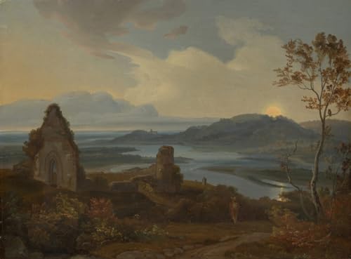 EQVRDCUW Ölgemälde Leinwand Malerei Poster Leinwand Plakat Flusslandschaft mit Kirchenruine von Carl Rottmann Leinwandbilder Bild für Wanddekoration 60x90cm von EQVRDCUW