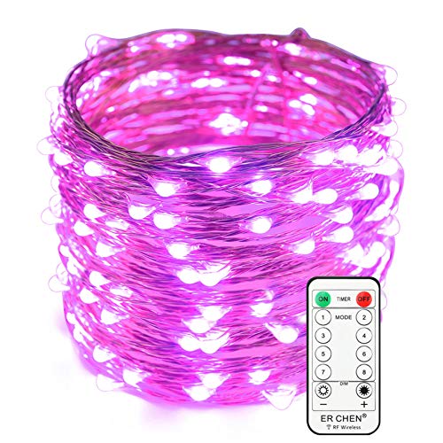 ErChen Kupferdraht LED-Lichterketten, Plug in 66ft 20M 200 LED Lichterketten mit RF-Fernbedienung 8 Modi Timer Dimmbar für Indoor Outdoor Weihnachten Schlafzimmer Hochzeit (Lila) von ER CHEN