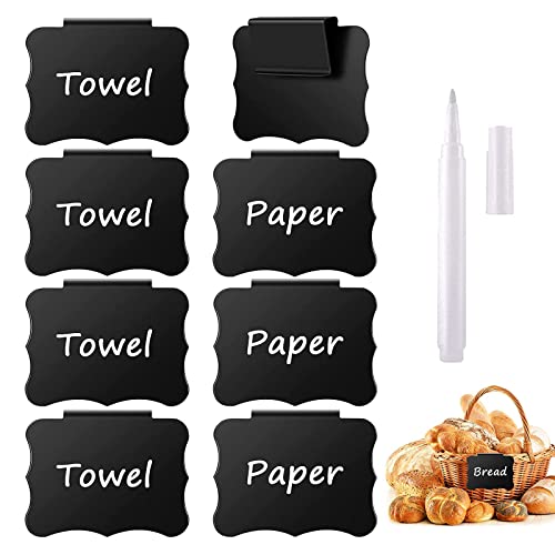 ERBO 8 Stück Etikettenhalter Clip, PVC Korb Etiketten Schwarz, Abnehmbare Clips Etiketten mit Whiteboard-Stift, Korb Etiketten Clip Regal Etikettenhalter für Lagerung Körbe Behälter Organisationsbox von ERBO