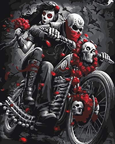 ERBWB Malen Nach Zahlen Erwachsene Gothic Schädel Motorrad Painting by Numbers Kit DIY ölgemälde Kit für Kinder, Anfänger Painting Set 40 * 50 cm -(Ohne Rahmen) von ERBWB