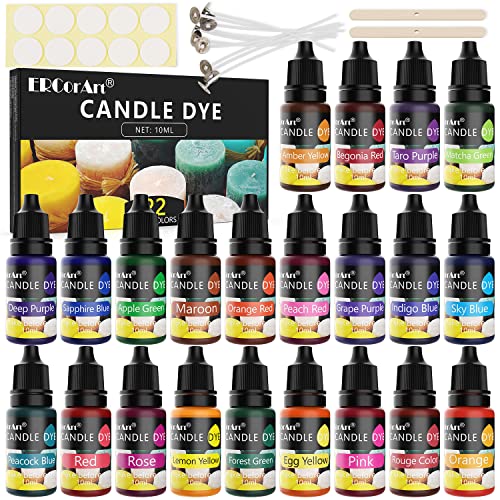 Kerzenwachs Farbe - 22 Farben Flüssiger Kerzenherstellungsfarbstoff für DIY Kerzenherstellungsbedarf Kit für Sojawachsfarbstoffe, Bienenwachs, Gelwachs, Paraffinwachs - je 10 ml von ERCorArt