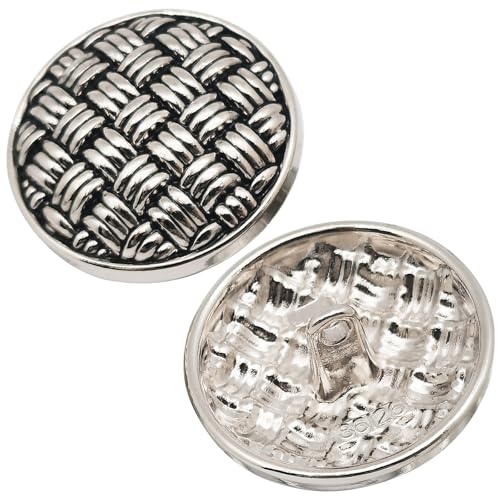 Runde Metallknöpfe mit gebogenem Raster, 25 mm, Vintage-Stil, mit Metallschaft, 25 mm, Silber-Schwarz, 10 Stück Runde Metallknöpfe mit gebogenem Raster, 25 mm, Vintage-Stil, mit Metallschaft, 25 mm, Silber-Schwarz, 10 Stück von ERDANER