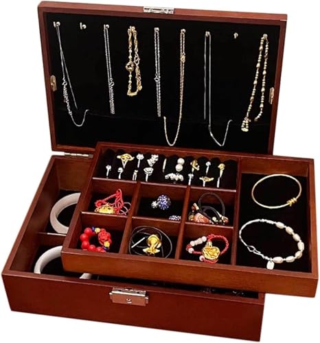 ERERE Schmuckschatulle, Schmuck-Organizer, Schmuckkästchen for Damen, doppellagige Schmuckschatulle, Schmuck-Organizer-Box aus Holz zur Aufbewahrung von Ohrringen, Ringen, Halsketten, Armbändern von ERERE