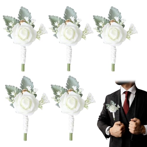 6 Stück Hochzeit Rose Blumen Anstecker, Rose Hochzeit Boutonniere, Hochzeit Braut Blumen Anstecker, Bräutigam Boutonniere, Künstliche Ansteckblume, für Hochzeiten, Party, Abschlussbälle und Abendessen von ERFGT