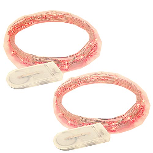 ERGEOB 2 stück 20 LED/ 2 Meter Knopfbatterie Lichterketten super helle Farben Micro LED Ultra Thin String pink von ERGEOB