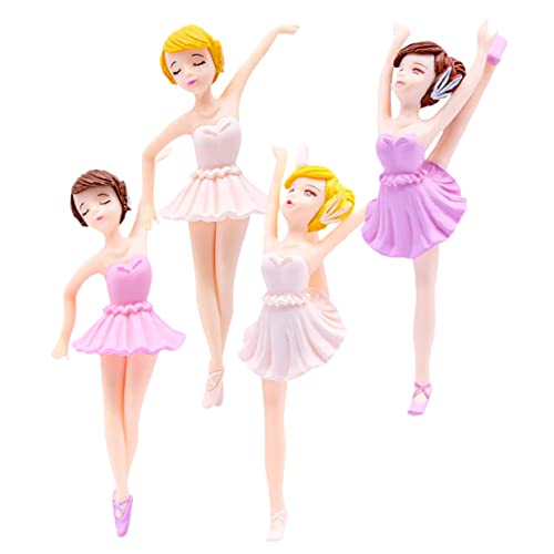 ERINGOGO 1 Satz Ballerina-mädchen Dessert-topper Rosa Figur Tortenaufsätze Für Geburtstage Puppe Dekoration Geburtstagskuchen Deko Tanzender Cupcake-topper Tänzerin Ornament Pvc 4 Stück von ERINGOGO