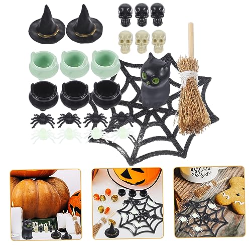 ERINGOGO 1 Satz Halloween-wohndekoration Halloween-figuren Halloween-charme Halloween-miniaturen in Loser Schüttung Miniaturkessel Mini-hexenbesen Hexenhut-miniaturen Hexendekor Plastik von ERINGOGO