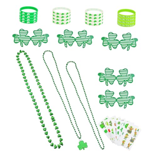 ERINGOGO 1 Satz Partygeschenk-set St. Patricks Day Armband Kleeblatt-armband St. Patricks Day Partyzubehör Party-armband-brille St Patricks Day Halsketten Kleeblatt-brille Gummi Green von ERINGOGO