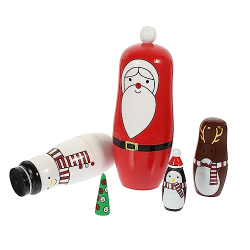 ERINGOGO 1 Satz Weihnachtspuppe Russian doll kinderspielzeug weihnachstsgeschenk Weihnachtsmann-Dekoration Matroschka-Puppe Schneemann Puppendekor Weihnachtsmann-Puppen Bastelpuppe aus Holz von ERINGOGO