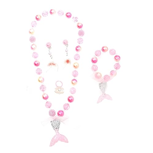 ERINGOGO 1 Set Kinder Halskette Schmuck Ohrring Regenbogen Anhänger Halskette Ohrschmuck Perlenanhänger Mädchen Einhorn Armbänder Perlenkette Armreifen Für Halsketten Rosa Kunststoff von ERINGOGO